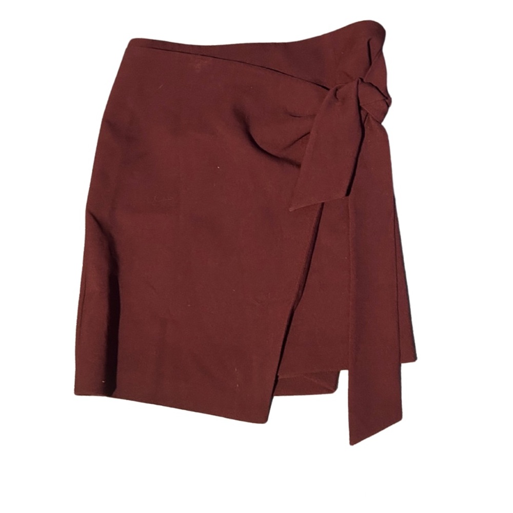 LOFT Red Wrap Mini Skirt Asymmetrical Tie Front